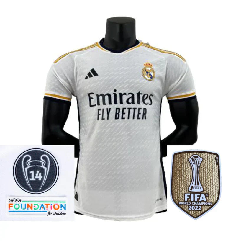 23/24 Real Madrid Home Jersey with Patch Champions and FIFA - Version Player