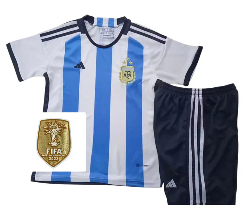 22/23 Argentina Kids Kit  – 3 Stars – With FIFA World Cup Winners Patch